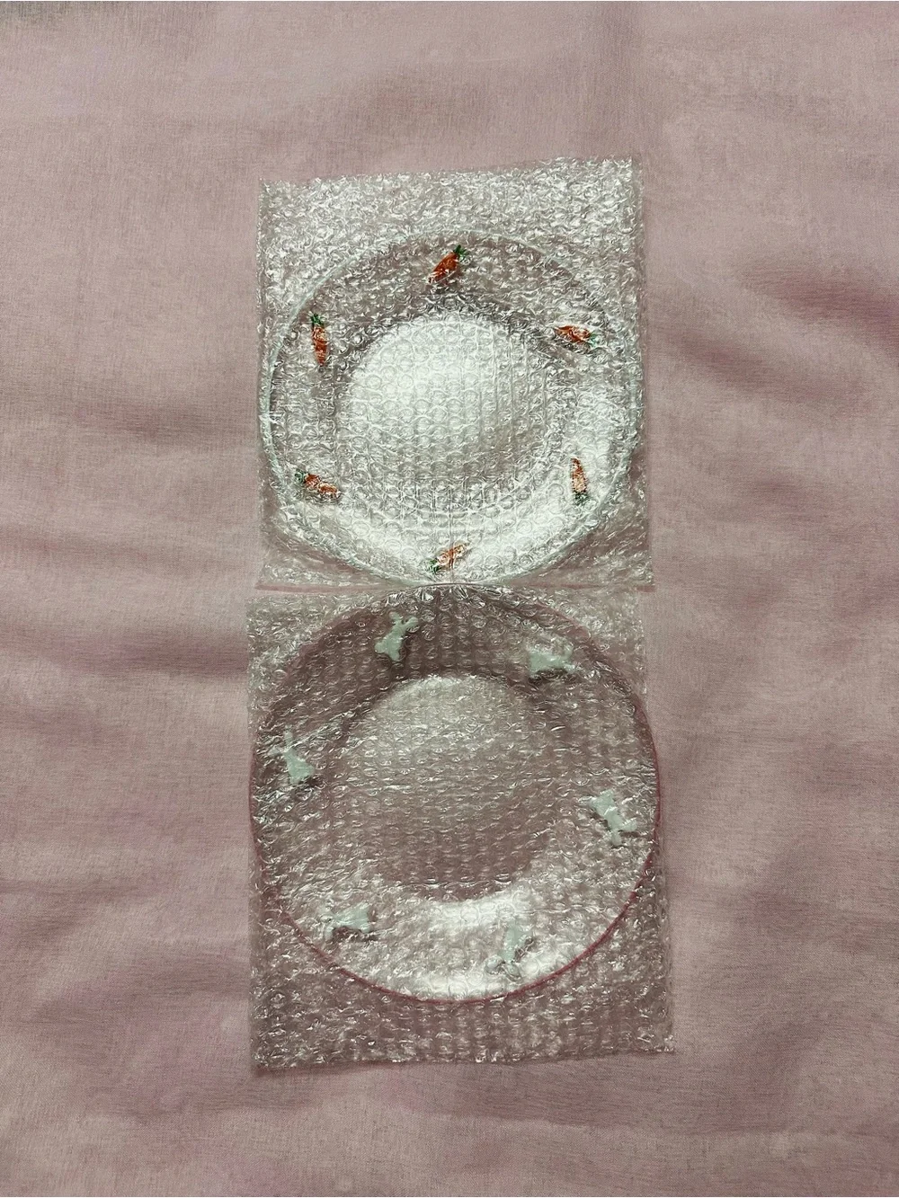 Set of 2 Easter Glass Serving Plates - Carrot and Bunny Designs.